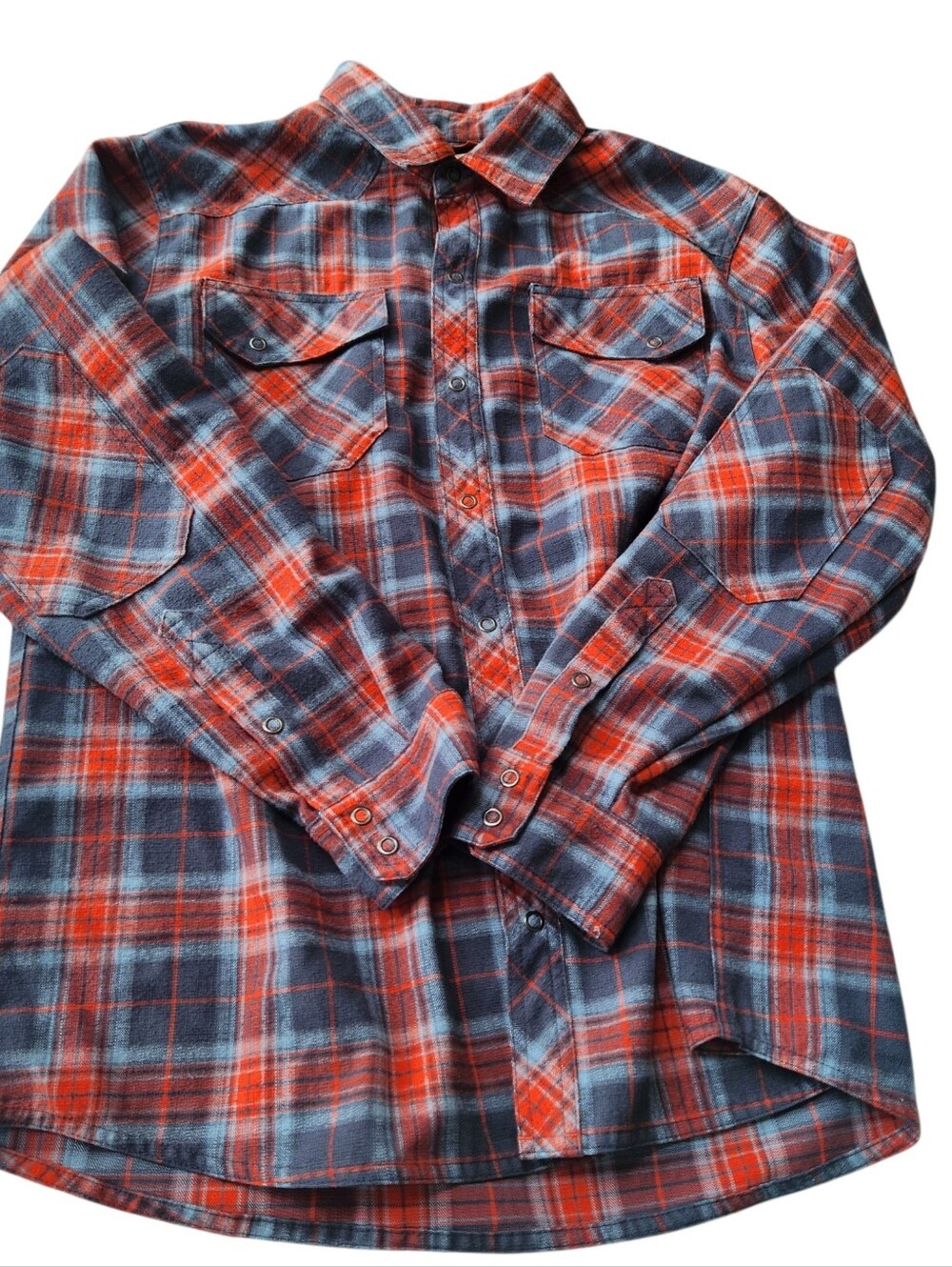 L.L. Bean Men's Red and Blue Plaid Snap-Up Shirt Wool Blend Sz Large Red Plue